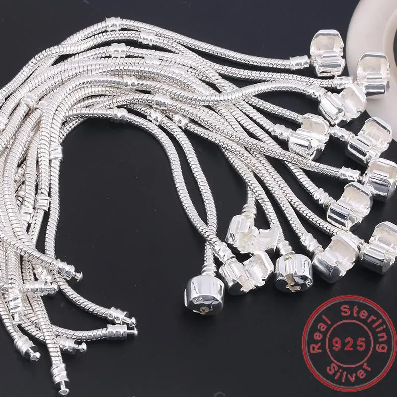 Original 925 Sterling Silber Schlangenkette Charm Armband Armreif Feiner Schmuck Basic Charm Armbänder für Frauen Männer Party DIY Schmuck