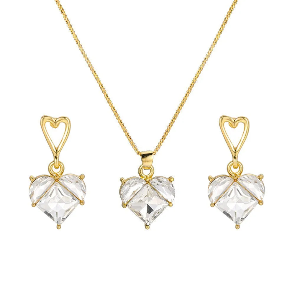 Mode 3-teiliges Set Perlenschmuckset für Damen Koreanischer Herzring Anhänger Halskette Creolen Set Trendiges Elegantes Hochzeitsgeschenk