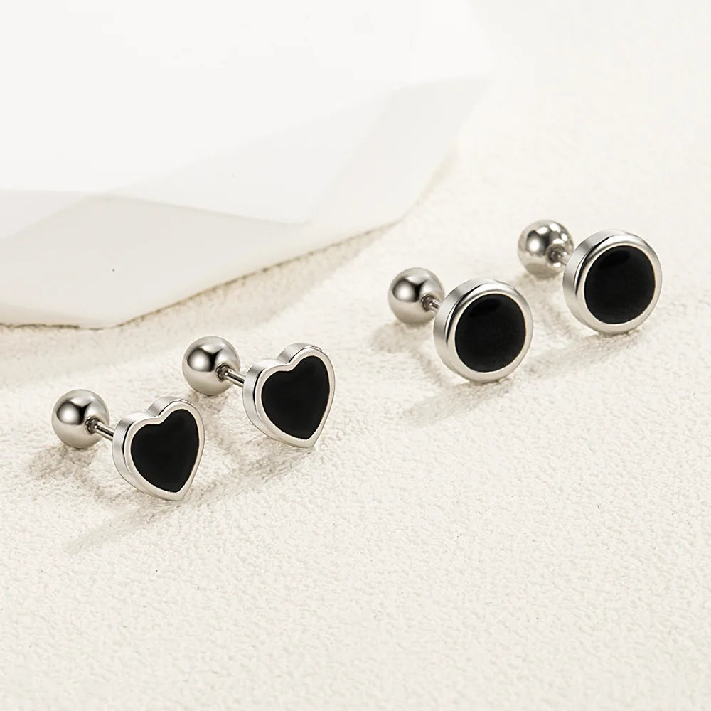 925 Sterling Silber schwarzes Herz Stern Runde kleine Ohrstecker für Damen Luxus Schmuck Accessoires 2024 Trend Kostenlose Lieferung