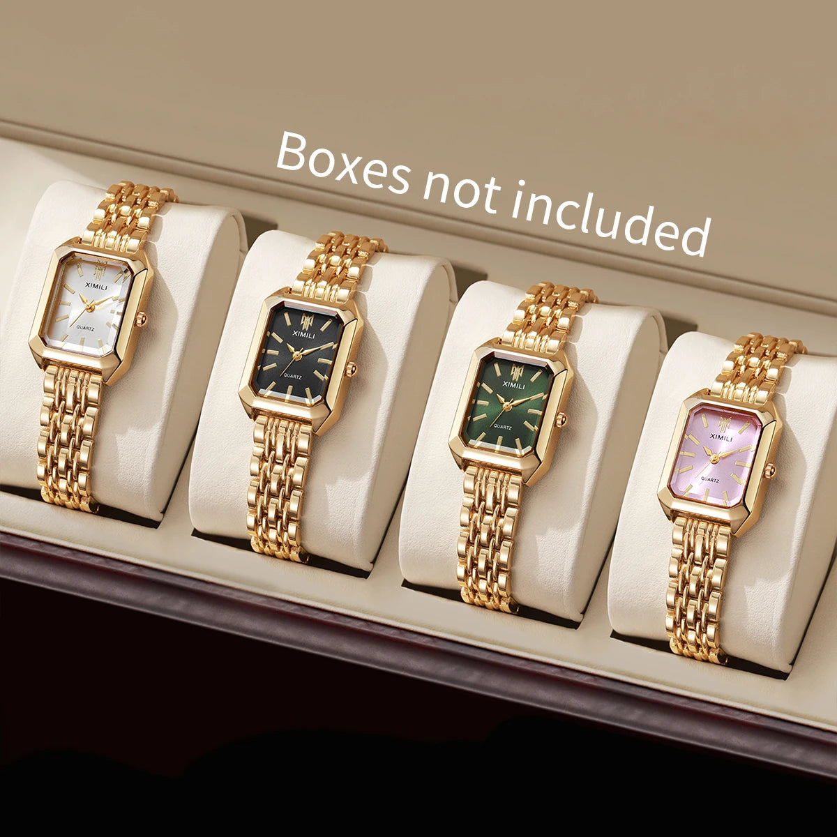 1/2/4PCS  Elegant Rectangle Woman Quartz Watch Luxury Stainless Steel Band Ladies Wristwatches Reloj Mujer（Without Box）