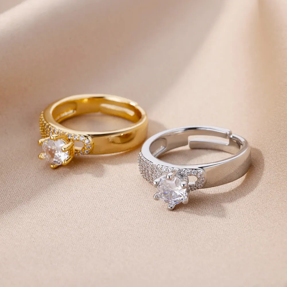 Edelstahl Runde Ringe Für Frauen Zirkon Geometrische Goldfarbe Kristall Ring Ästhetische Hochzeit Party Schmuck Geschenk Bague Femme