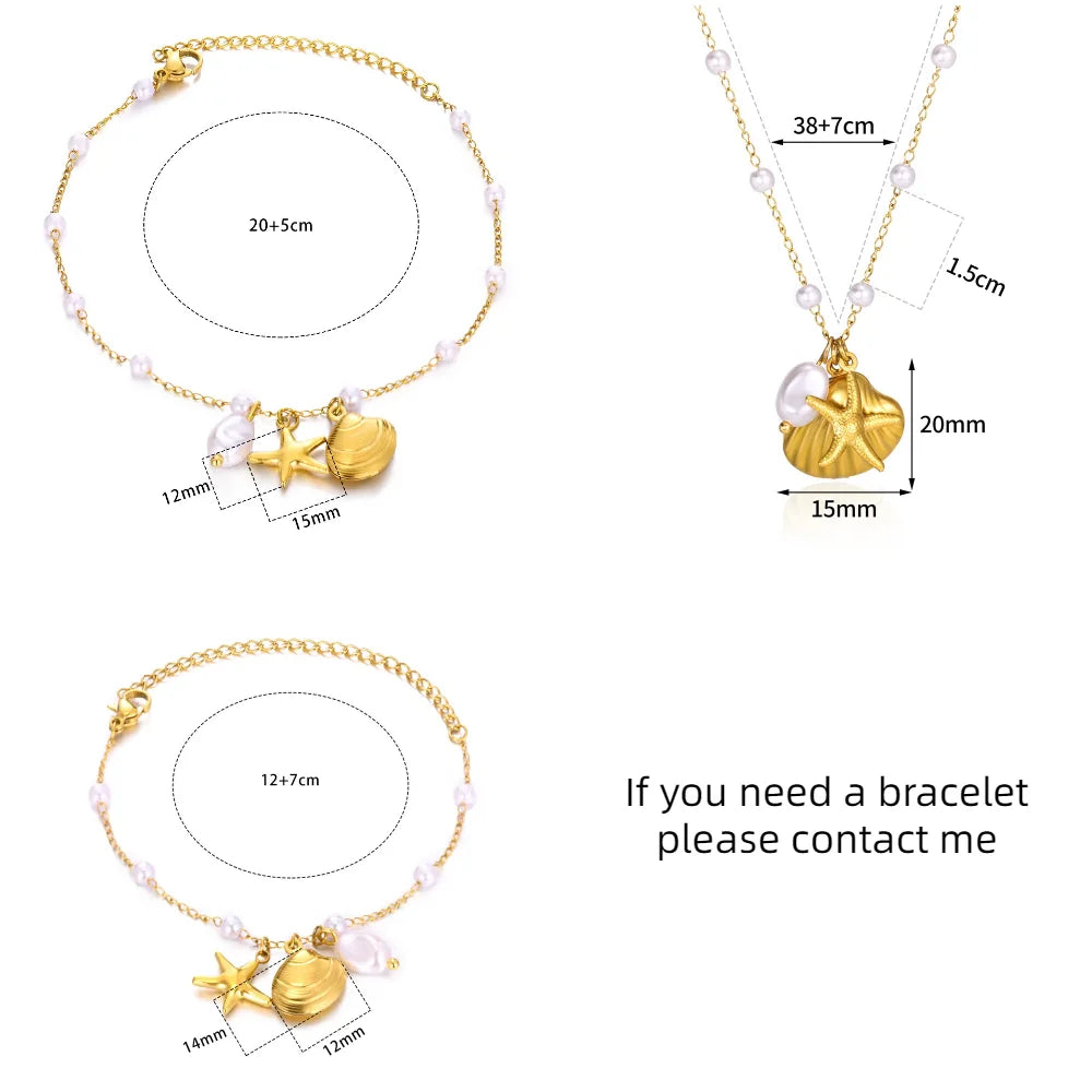 Freshwater Pearl Jewelry Set Shell Starfish Star Necklace Anklet Sets For Women Fashion Stainless Steel Chain Party Daily Gifts