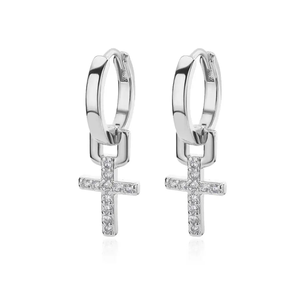 Pendientes colgantes de circonita con cruz para mujer y niña, de acero inoxidable, con diseño de cruz, aretes de pareja de boda con estética de moda 2023