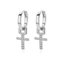 Pendientes colgantes de circonita con cruz para mujer y niña, de acero inoxidable, con diseño de cruz, aretes de pareja de boda con estética de moda 2023