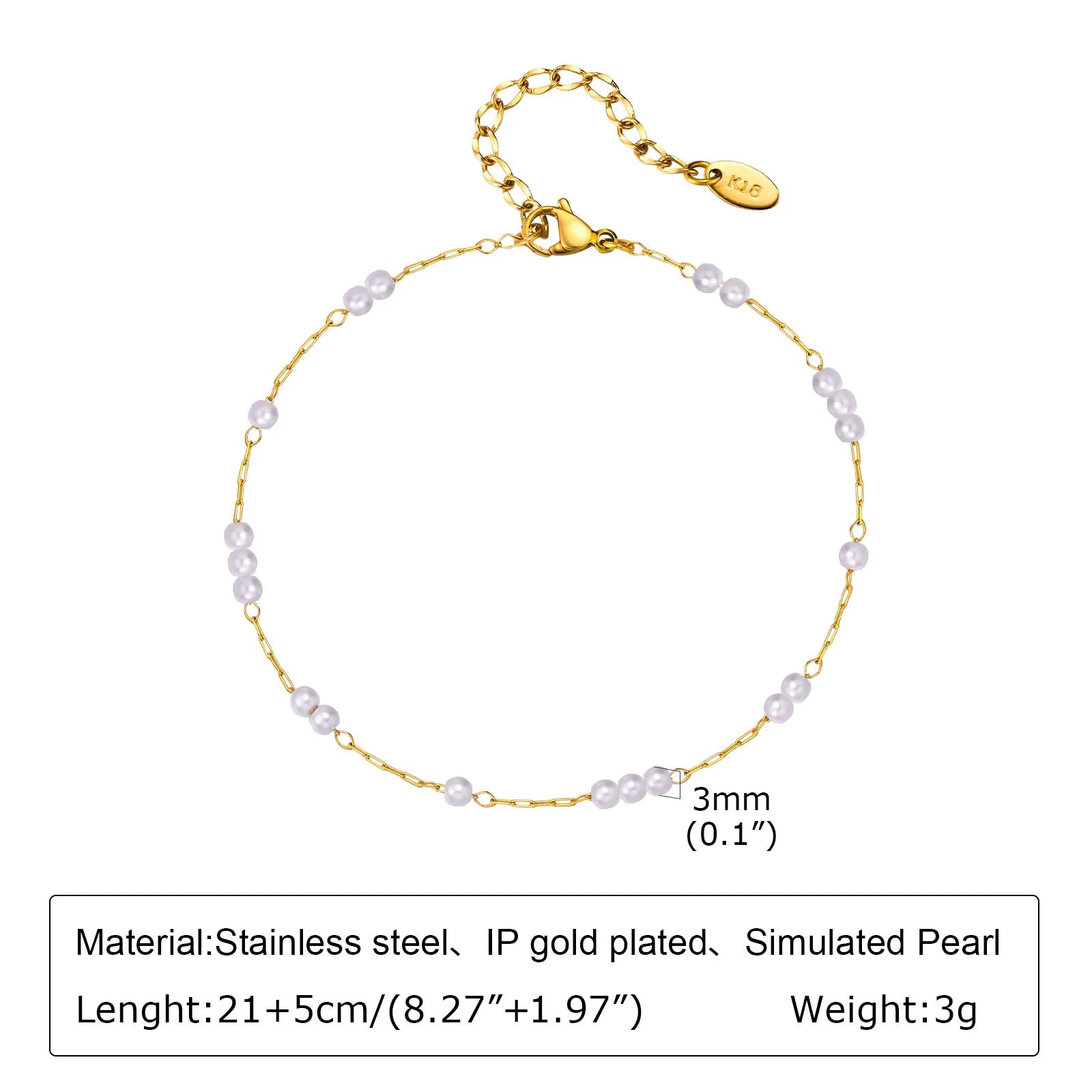 Edelstahl-Perlen-Fußkettchen für Frauen, 18k vergoldete Fußkette, verstellbare, stapelbare Armbänder als Beinschmuck