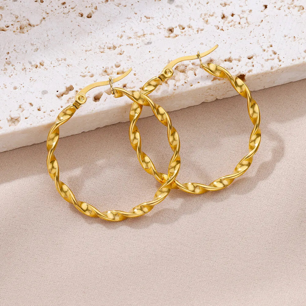 Vintage Runde Edelstahl Creolen für Damen Vergoldete Ohrringe 2023 Trend Statement Ohrschmuck Weihnachtsgeschenk