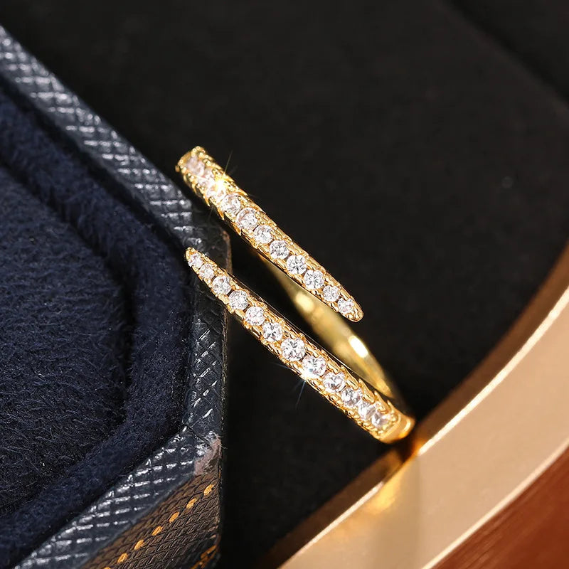 Anillos de dedo de círculo de plata de ley 925 de moda para mujer, deslumbrantes anillos ajustables de circonita cúbica, accesorios apilables para uso diario, joyería fina