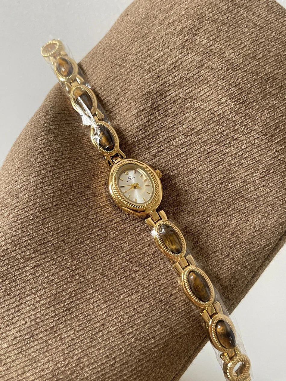Natur-Jade-Armbanduhr Geschenk Frauen, Damenuhren Luxus Hochwertige Gold Quarzuhren, Elegante Damenarmbanduhren