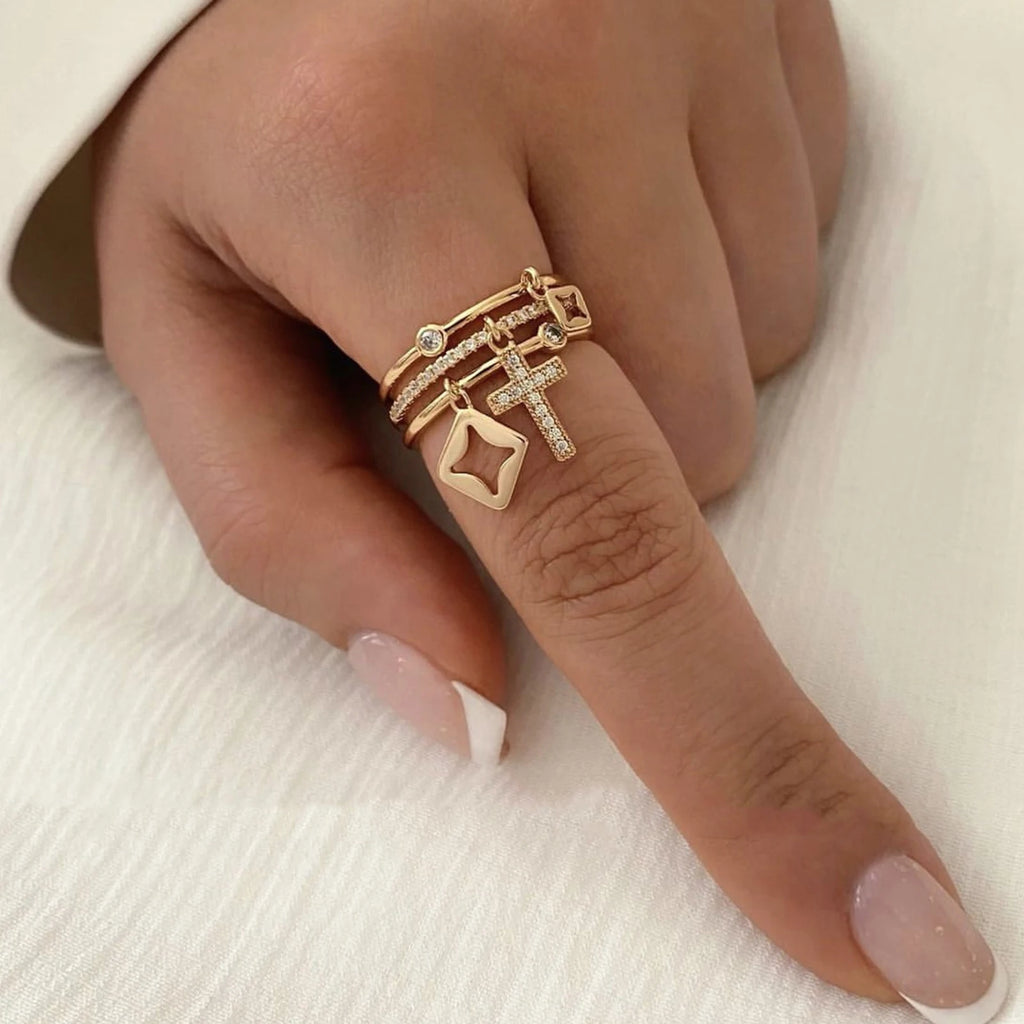 Nwe 18K vergoldete Sonnenringe für Damen, Naturstein eingelegt in hohlem Metall-Textur-Ring, trendiger Schmuck