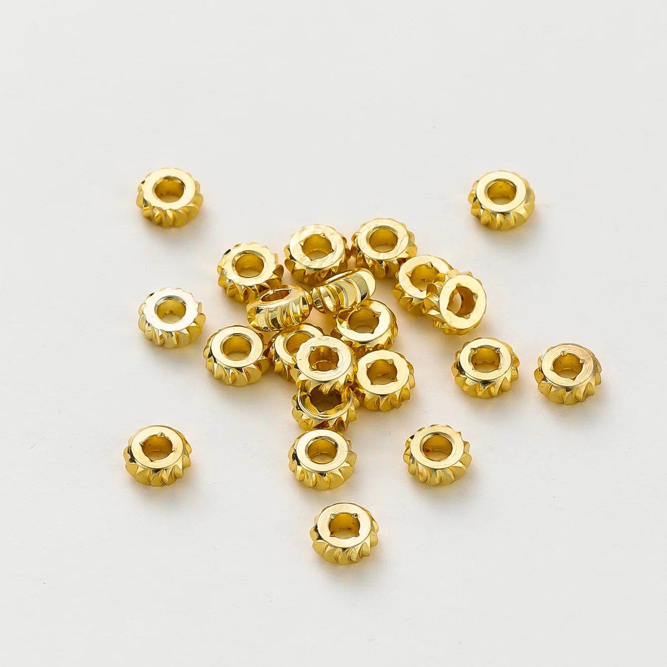 50 Stücke/Charge 14K 18K Gold Farbe Ausgefallene Rad Metall Runde Perlen Halskette Armband Lose Spacer Perlen für Schmuckherstellung Erkenntnisse