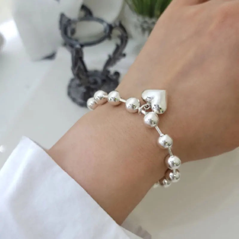 Sterling Silver plated Thai Silver Bracelet for Women Vintage Geometric Heart Love Lucky Punk Jewelry 2023 New Dropship