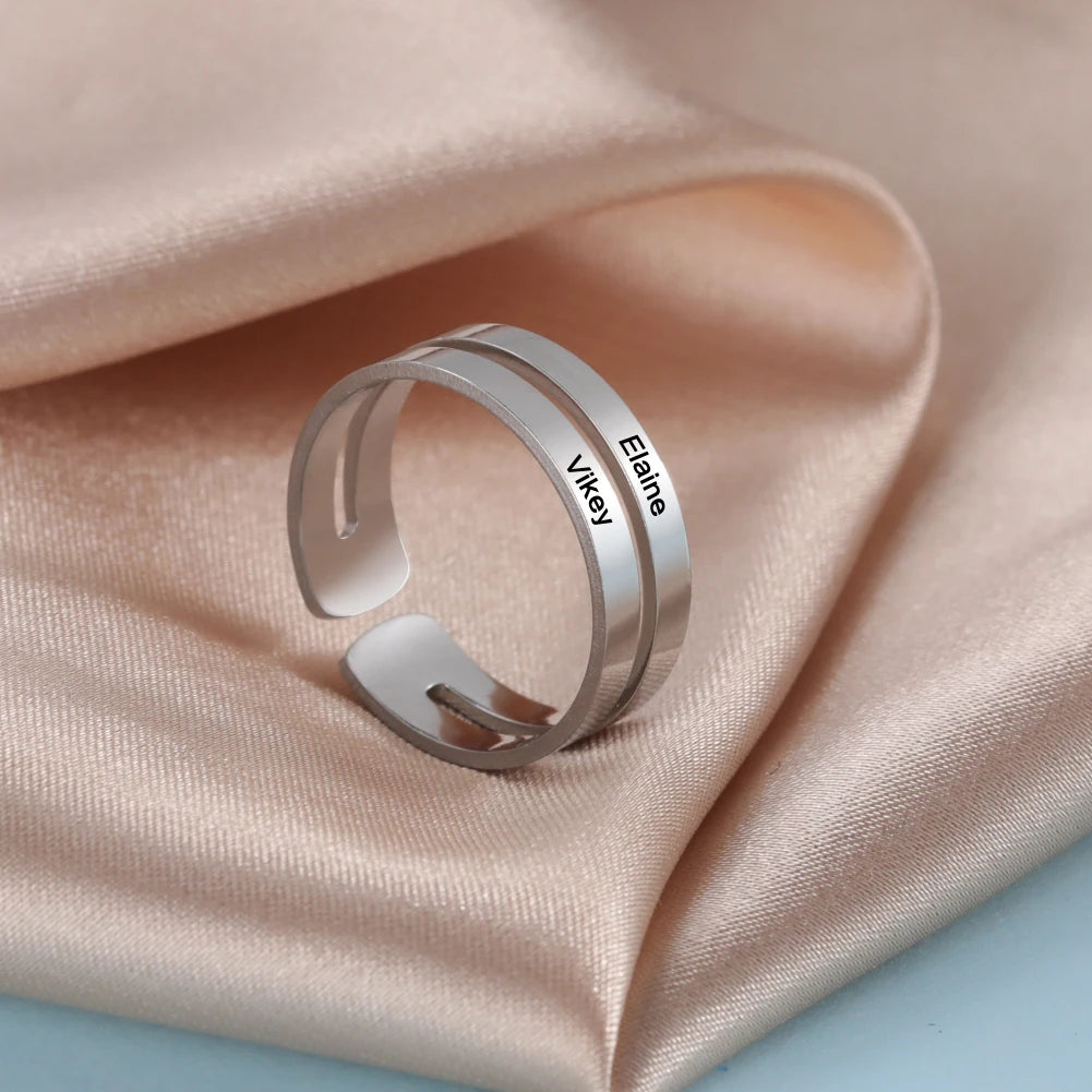 Personalisierter Fingerring für Damen Herren Familie Gravur Name Kundenspezifisches Paar Liebhaber Geschenk Metall Edelstahl Goldfarbe Schmuck