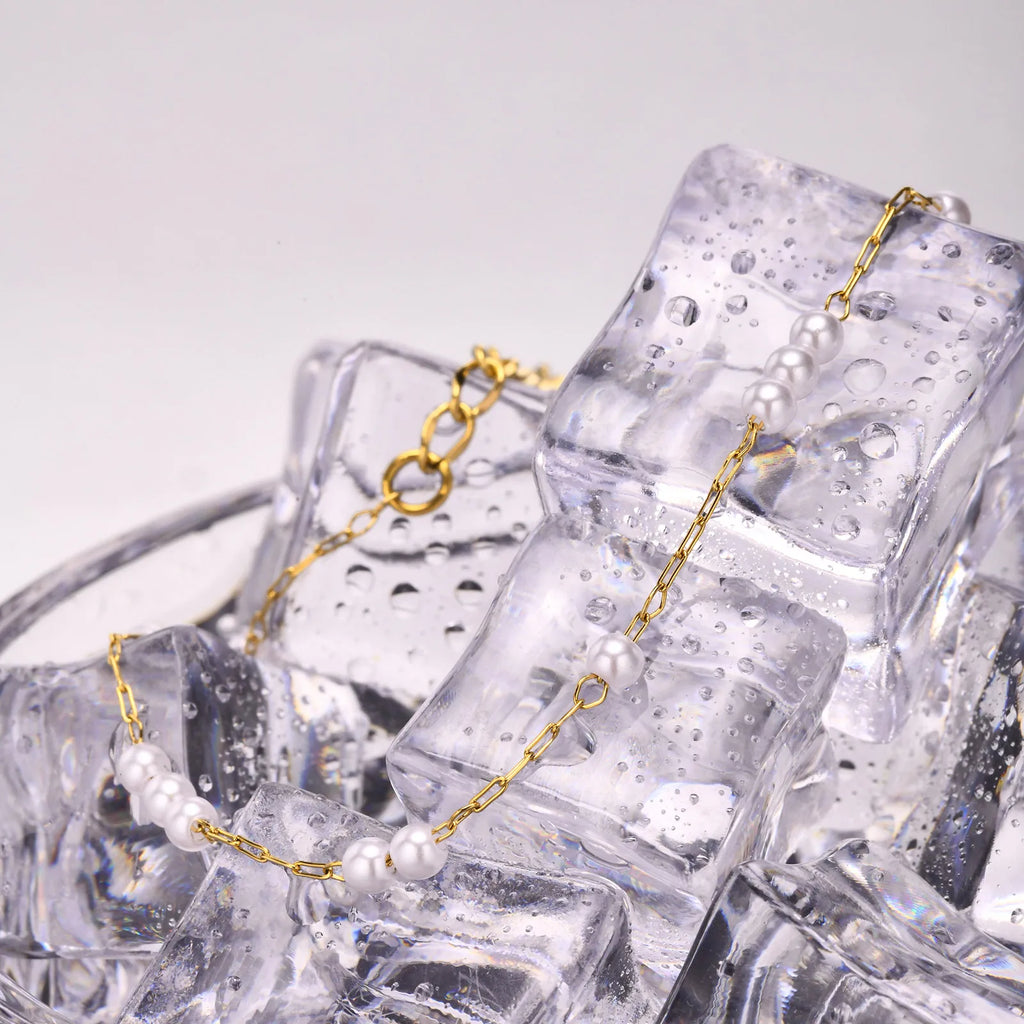 Edelstahl-Perlen-Fußkettchen für Frauen, 18k vergoldete Fußkette, verstellbare, stapelbare Armbänder als Beinschmuck