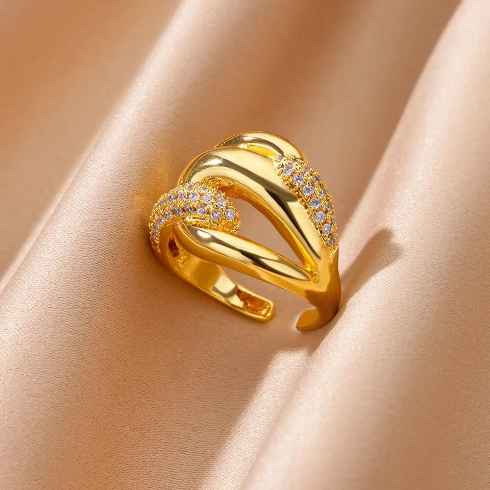 Zirkon geometrische Ringe für Frauen Luxus Edelstahl Gold Farbe Offener Ring Trendige Hochzeit Party Ästhetischer Schmuck Geschenk Femme