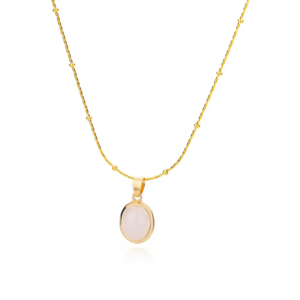 Round Opal Necklace For Women Girls Stainless Steel Natural Stone Pendant Chains Choker Necklaces New In Jewelry Gift Collier