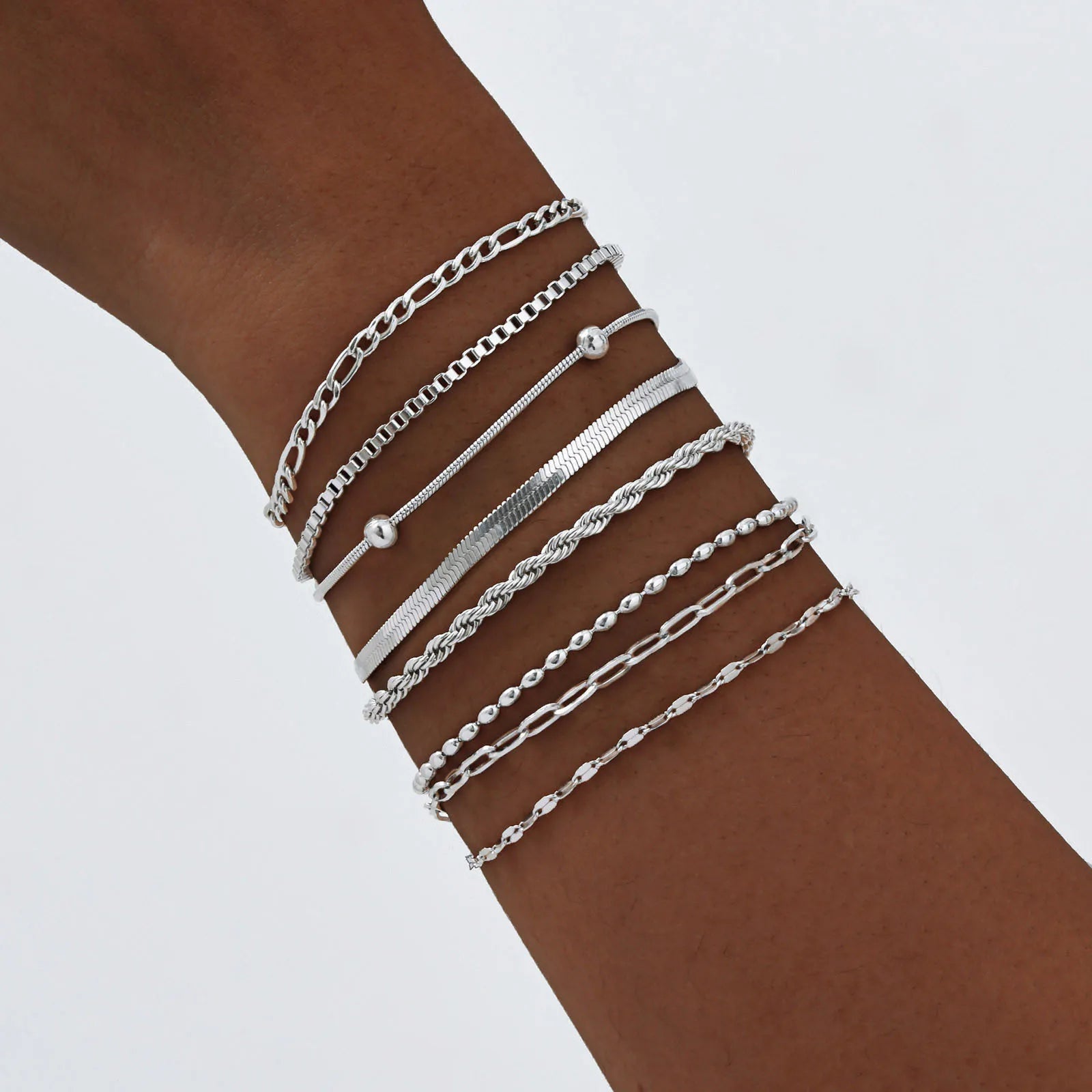 Damen-Armkette in Silberfarbe, stapelbare Gliederarmbänder aus Edelstahl, geschichtete Modeaccessoires Geschenke