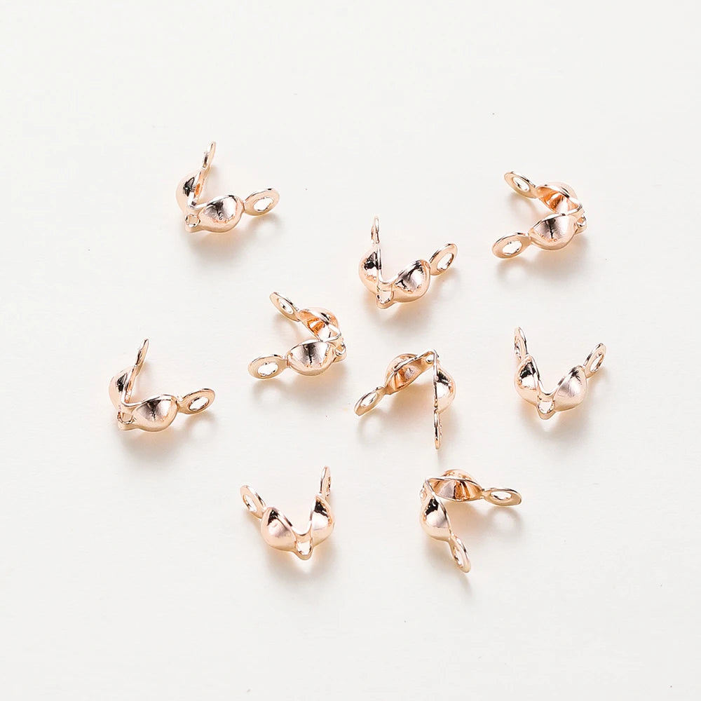 Conectores de Cierre de Extremo de Doble Agujero Bañados en Oro Real de 14K 18K, Cuentas con Tapa Abierta para Engarzar, Componente de Collar para Hacer Joyas DIY