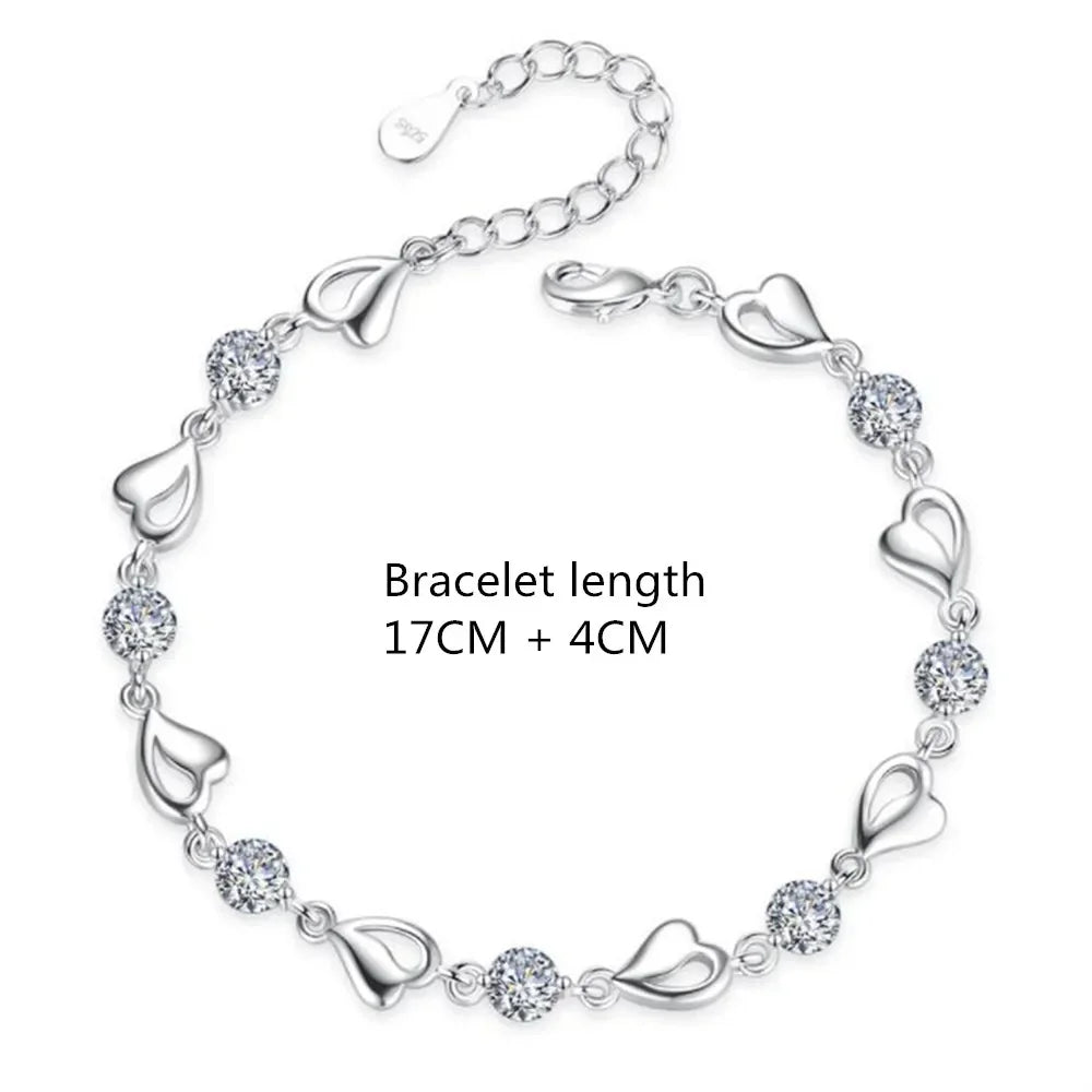 925 Sterling Silber Herzförmiges Armband für Damen Retro Koreanisch Vielseitig Blau Kristall Charm Armbänder Original Partyschmuck