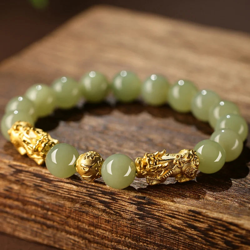 1 Stück Armband im chinesischen Stil Hotan Jade Pi Xiu Chinesisches mythologisches Element Pixiu-Armband Auf der Suche nach Wohlstand Gebetszubehör