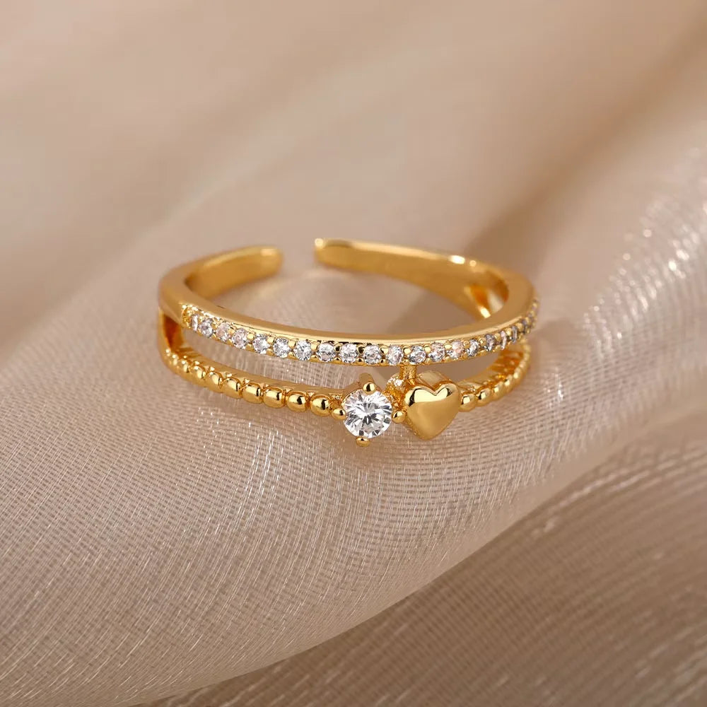 Ringe Goldfarbe Zirkonia Chic Ringe Für Frauen 2025 Punk Elegante Hochzeitsparty Ästhetischer Edelstahlring Schmuck