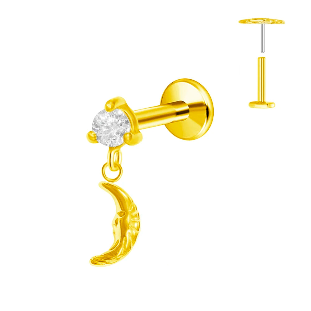 ASTM F136 G23 Titan Blumen Mond Stern Labret Piercing Push In Ohrringe Tragus Threadless Flat Back Piercing Körperschmuck