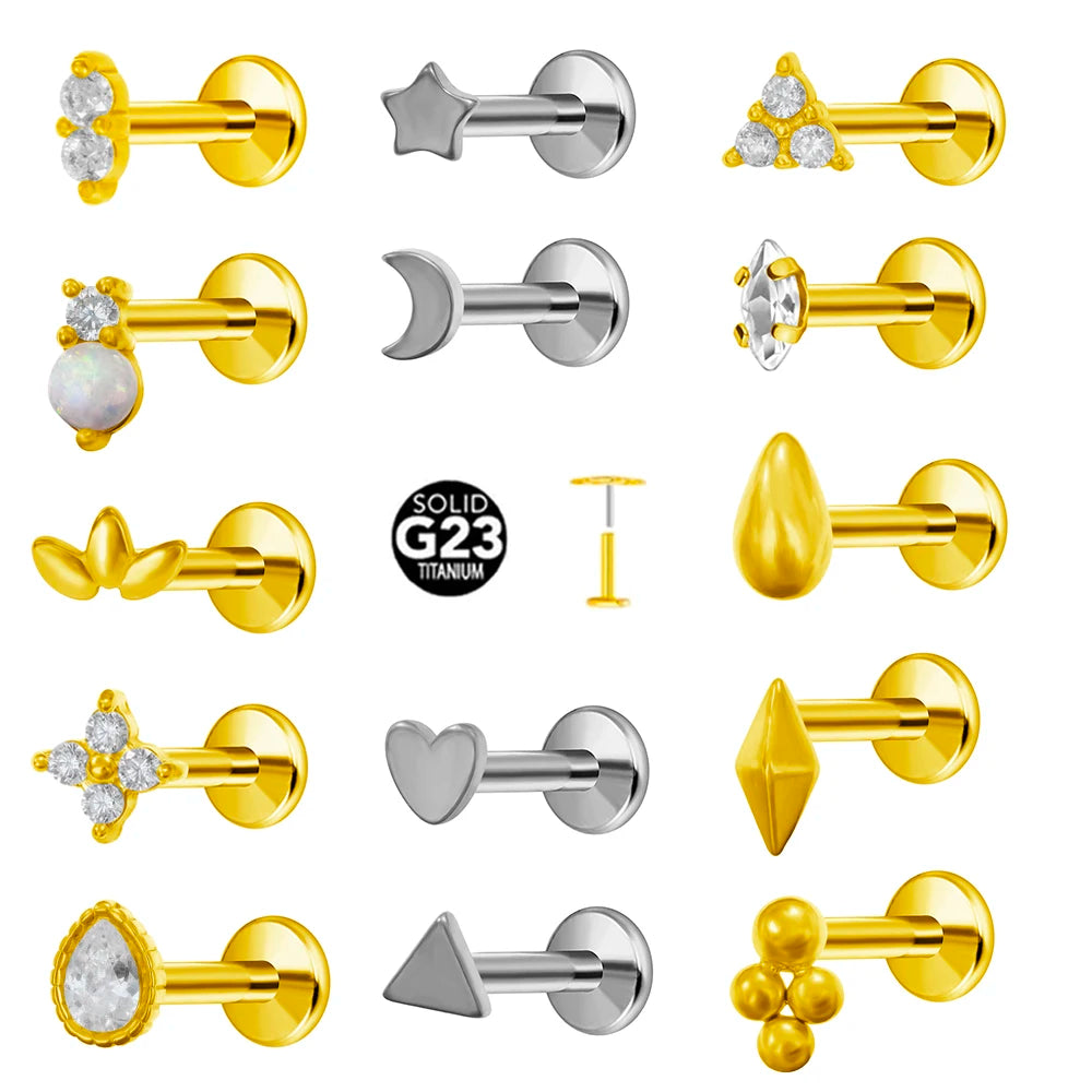 Winziger Wassertropfen Labret Piercing G23 Titan Opal Mond Push-In Zweig Ohrring Stecker Anhänger Gewindeloser Knorpelkörperschmuck