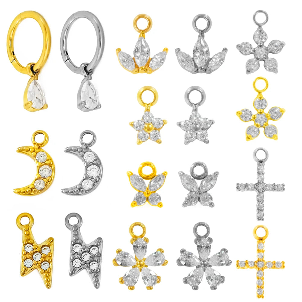 Wassertropfen Anhänger Muschelring ASTM F136 G23 Titan Piercings Mondblumen Scharniersegment Clicker Tropfen Helix Ohrringe