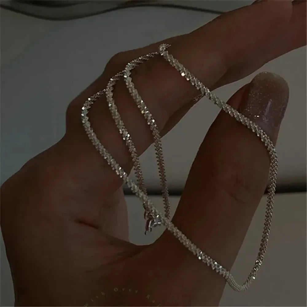 Collar Brillante Color Plata Para Mujeres Cadena de Clavícula de Moda Gargantilla para Niñas Accesorios de Joyería para Fiesta de Boda Coreana