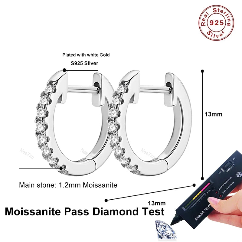 NeeTim Vollständig Moissanite Ohrringe D Farbe Moissanite Labor Diamant 925 Sterling Silber Creolen Ohrringe Funkelnder Hochzeit Feiner Schmuck