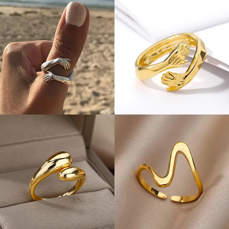 Anillos Góticos de Manos Entrelazadas para Mujeres Hombres, Anillo Ajustable de Manos Abiertas, Joyería Vintage para Fiestas, Bodas, Parejas, Anillos, Bague