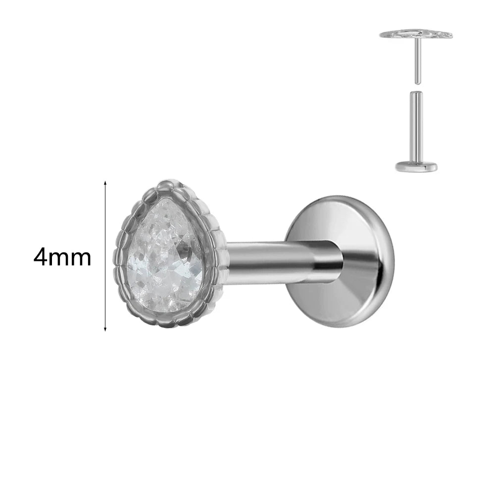 Winziger Wassertropfen Labret Piercing G23 Titan Opal Mond Push-In Zweig Ohrring Stecker Anhänger Gewindeloser Knorpelkörperschmuck