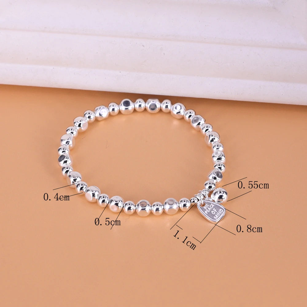 Armband aus 925er Sterlingsilber, mattiert, geometrisch, für Damen, Buchstabenperlen, Frosted-Friedens-Schmuckgeschenke