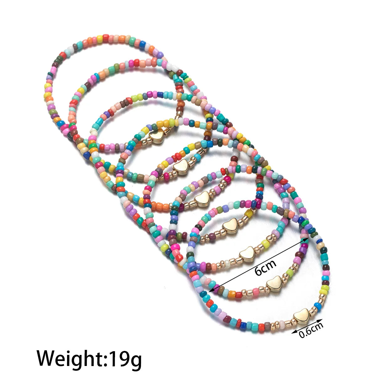 7-teiliges Armband-Set aus bunten Reisperlen für Damen, modisches Armband mit Herzanhänger, elastische Perlenkette, Damen, trendiger Schmuck, Geschenk