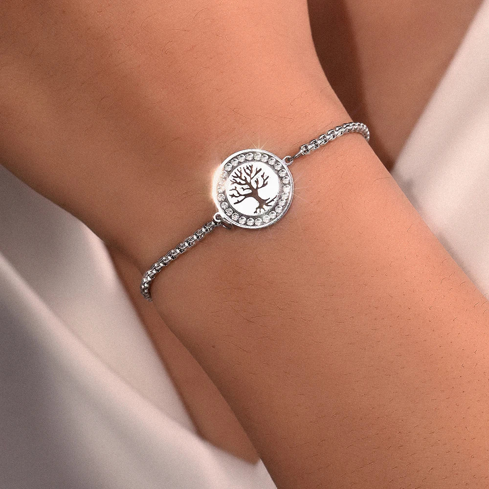 DOTIFI Edelstahl Armbänder Exquisites Lebensbaum Kristall Anhänger Kette Trendiges Armband Für Frauen Schmuck Nicht verblassend