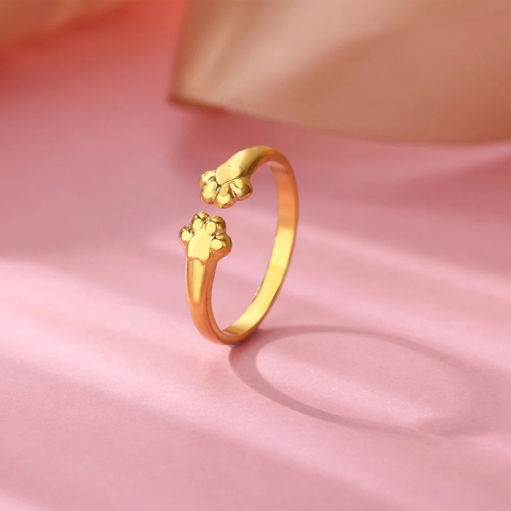Niedliche Katzenpfoten-Offene Ringe Für Frauen Edelstahl Goldfarbe Temperament Tierfingerring 2025 Neue Mode Paarschmuck