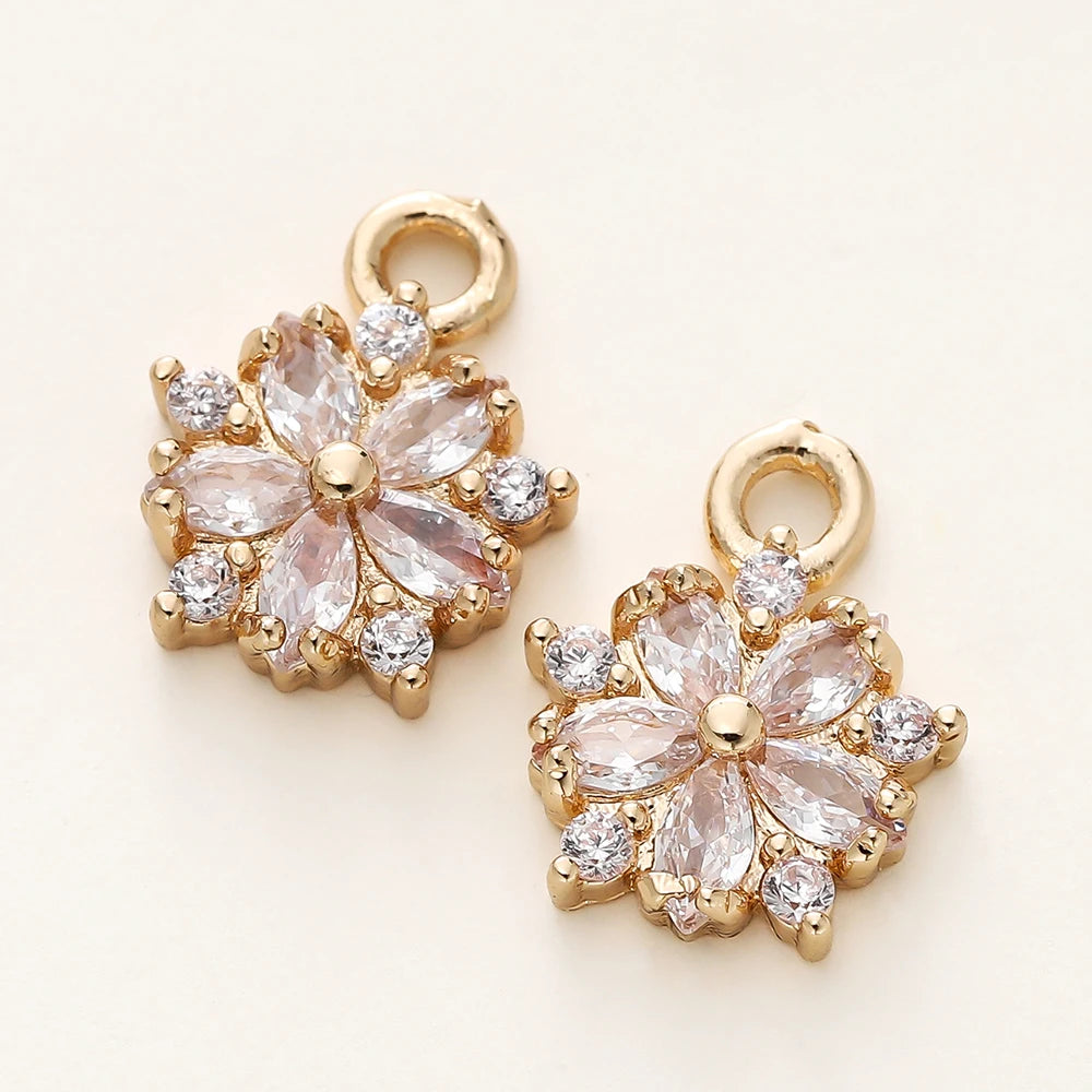 2/4 piezas de colgantes de dijes de hojas variadas chapados en oro de 18 quilates con circonitas para suministros de fabricación de joyas de collar DIY
