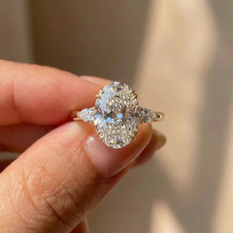 925 Sterling Silber Zirkonia Wunderschöne glänzende ovale Steinringe für Frauen Verlobung Hochzeit Luxus Hochwertiger Feiner Schmuck