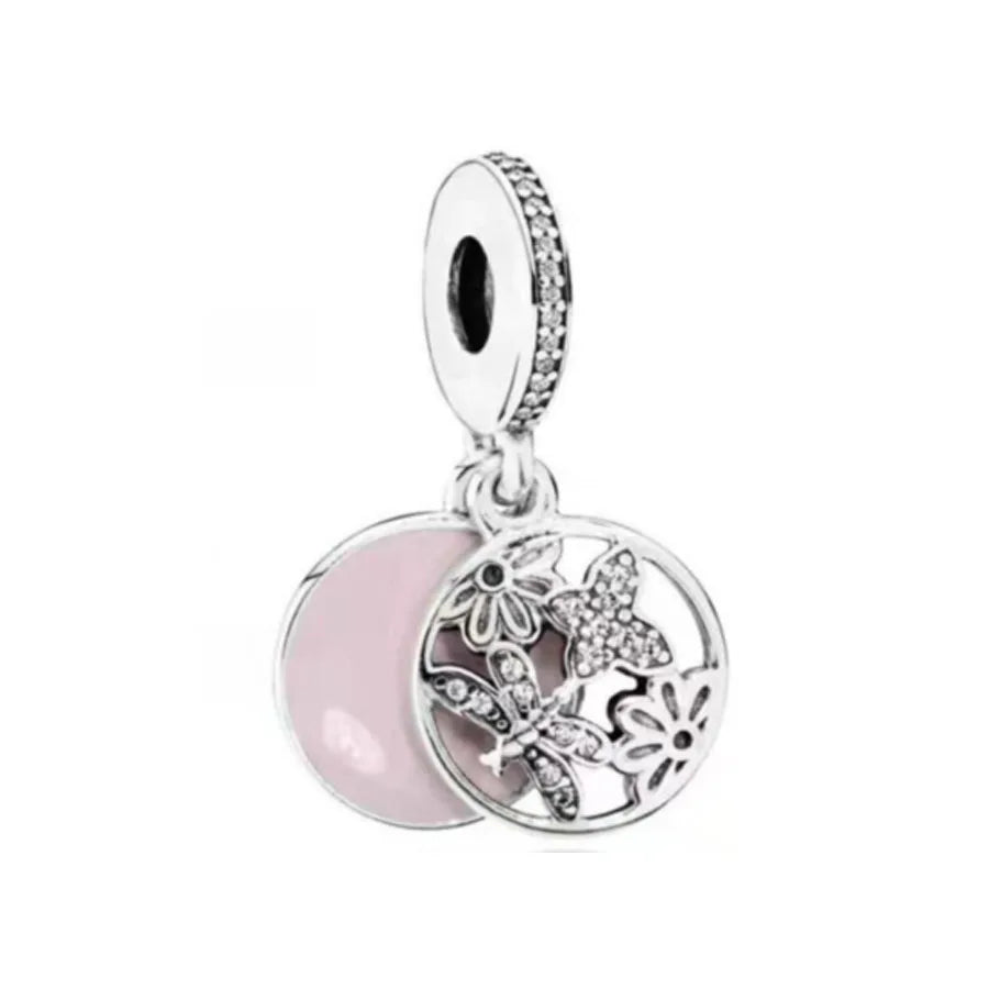 Heiß begehrtes 925er Silber Rosa Serie Blume Hundepfote herzförmiger Anhänger, passend für originale Armband DIY Accessoires, exquisiter Schmuck
