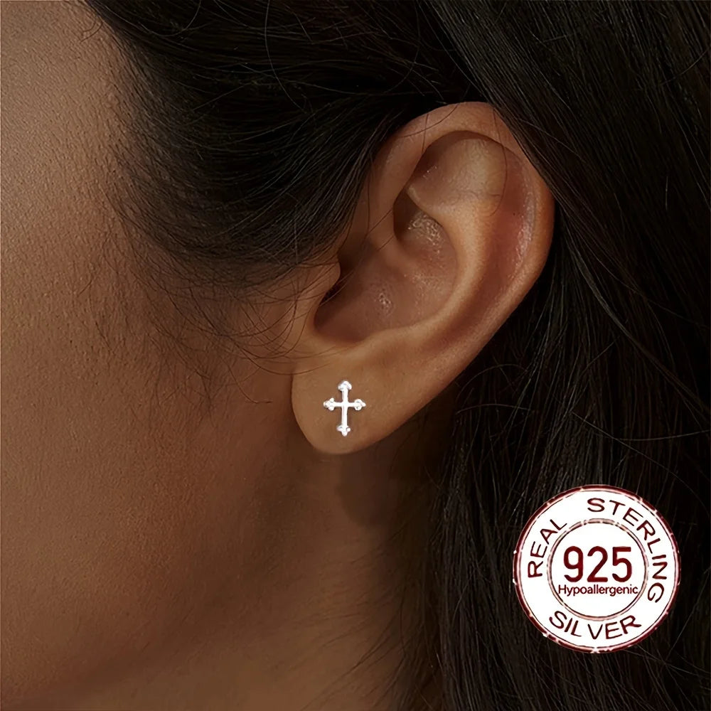 Neue S925 Sterling Silber Kreuz Ohrringe Modisches minimalistisches Design Hypoallergen für den täglichen Gebrauch Urlaub Valentinstag