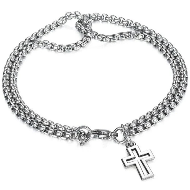 1x Armband Edelstahl Dicke Kette Kreuz Hohler Kreuzanhänger Doppelarmband Persönlichkeit Nische Hochwertiger Handschmuck