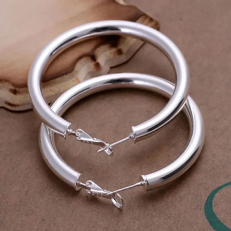 925 Sterling Silber Ohrringe Mode Hübsch Schön Damen Party 5CM Runde Schmuck Großer Kreis Dame Hochzeit