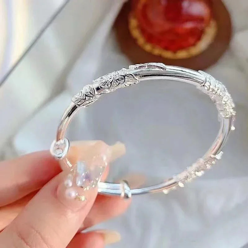 ALIZERO 925 Sterling Silber Vollblühende Blumen Armreif für Damen Filigrane Offene Verstellbare Armbänder Modeschmuck