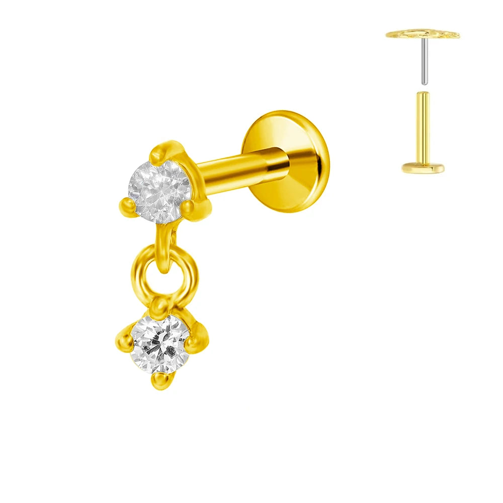 Pendiente de cartílago sin rosca con colgante de luna y estrella de titanio G23 para piercing labret con cono puntiagudo