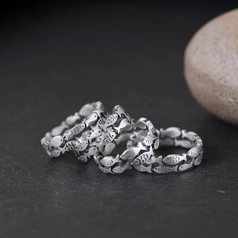 925 Sterling Silber Zweischichtiger Fisch Verstellbarer Ring für Damen Verlobung Hochzeit Luxus Qualität Ästhetischer Schmuck