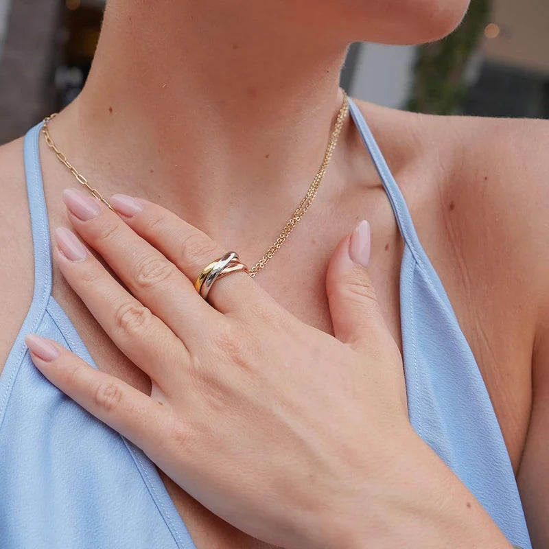 Edelstahl ineinandergreifender Dreifachring für Damen, mehrfarbiger Ehering, dreifach, drei in einem