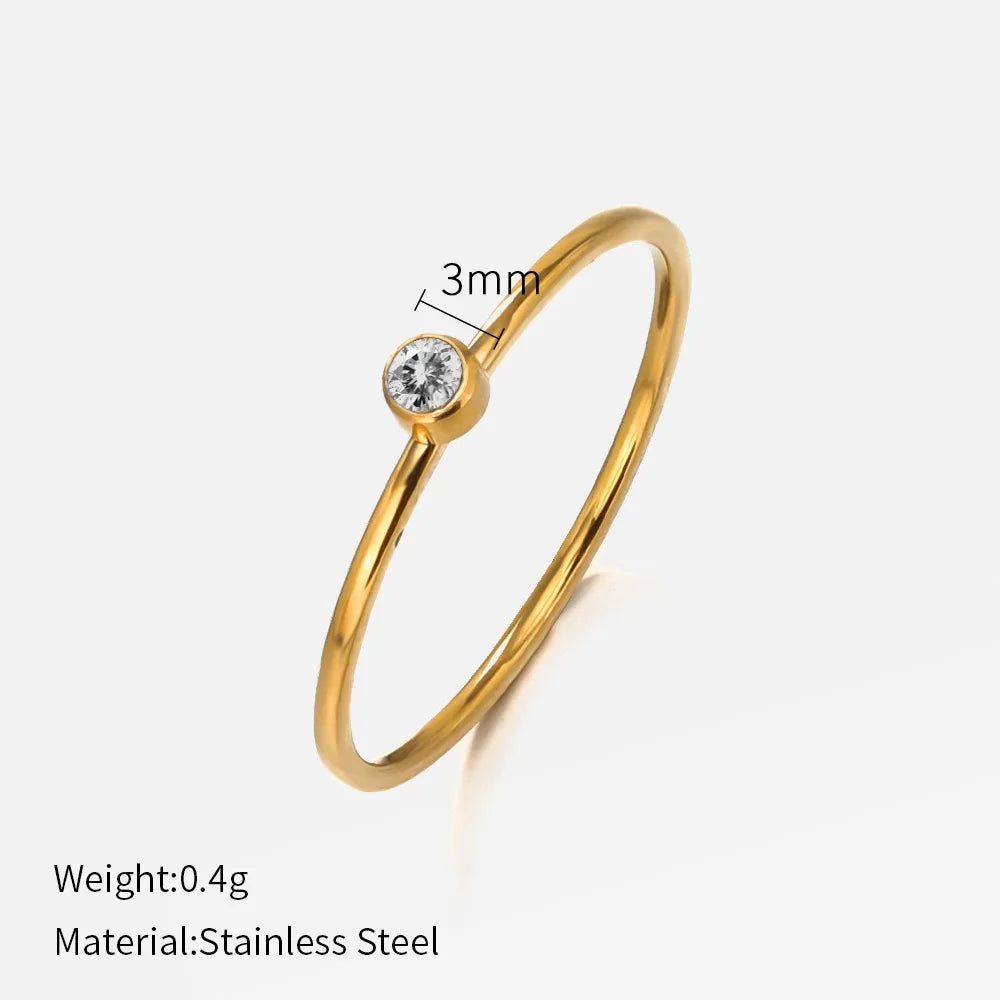 Anillo de piedra natal de acero inoxidable SUNIBI para mujer, color dorado, estilo simple, joyería de moda para fiestas, dropshipping