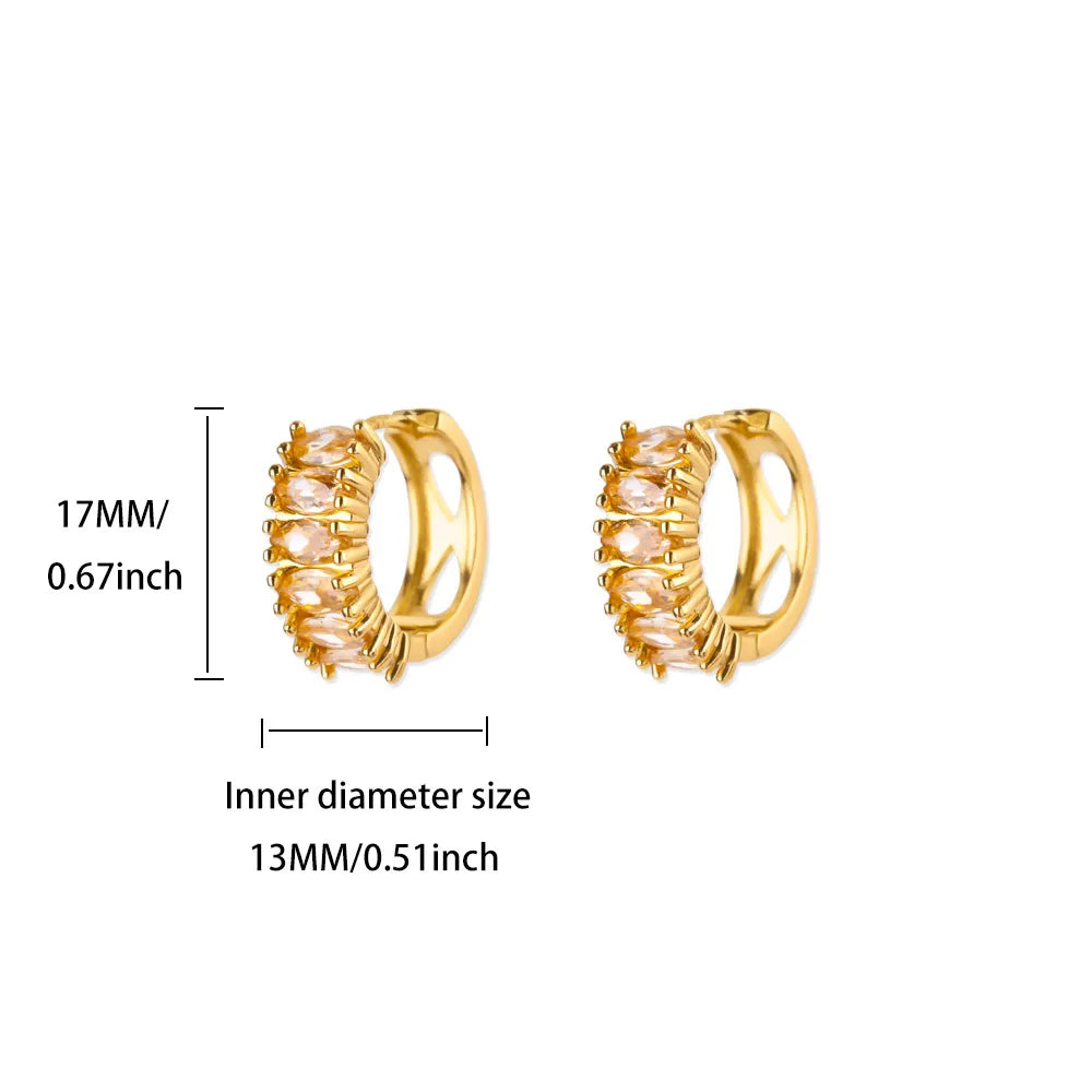 Zircon Hoop Earrings For Women Stainless Steel Gold Color Piercing Earring 2025 New Trend Fashion Wedding Couple Jewelry Gift