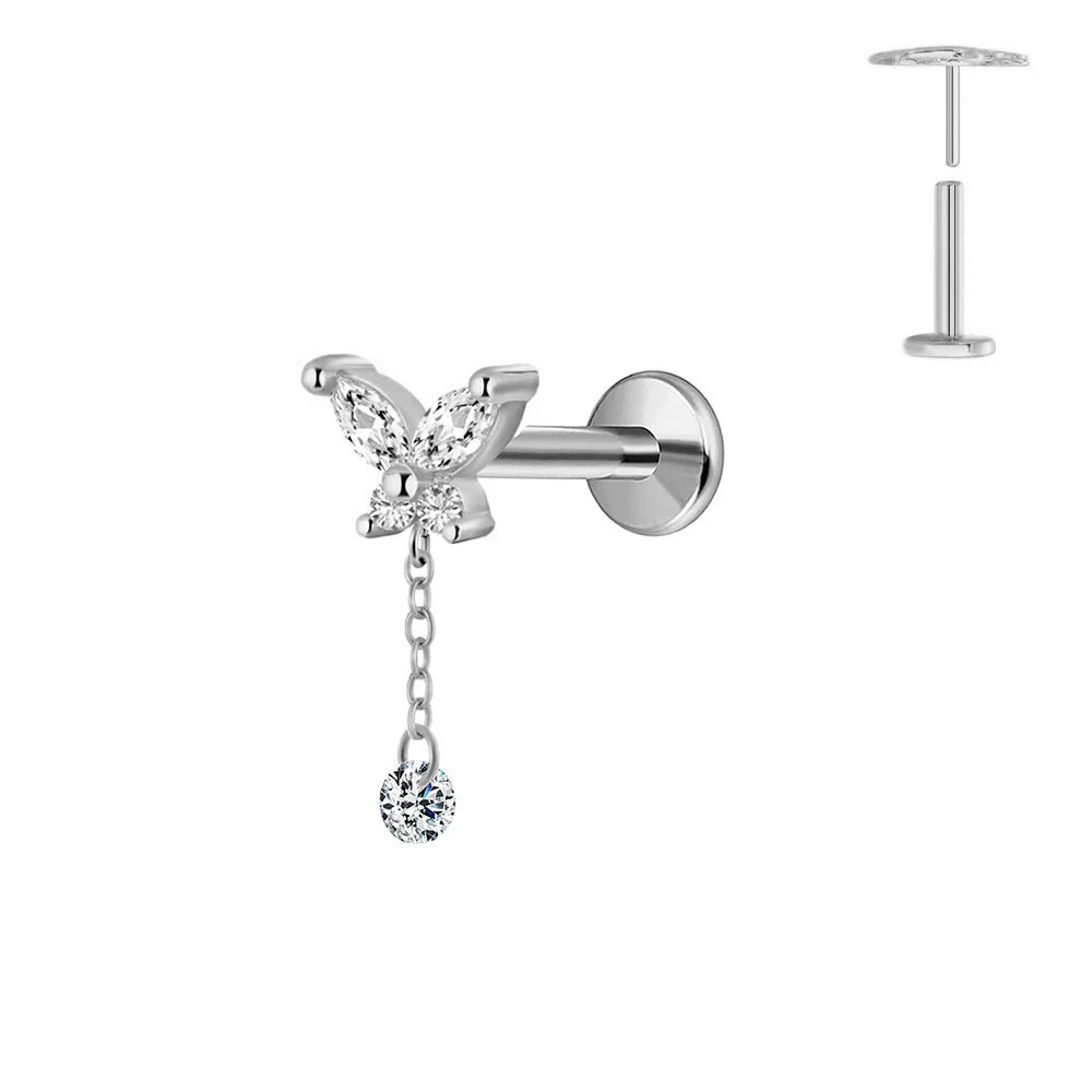 ASTM F136 G23 Titan Horse Eye Zirkon Krone Quaste Piercing Flacher Ohrring Knorpelkette Push-In Labret Stecker