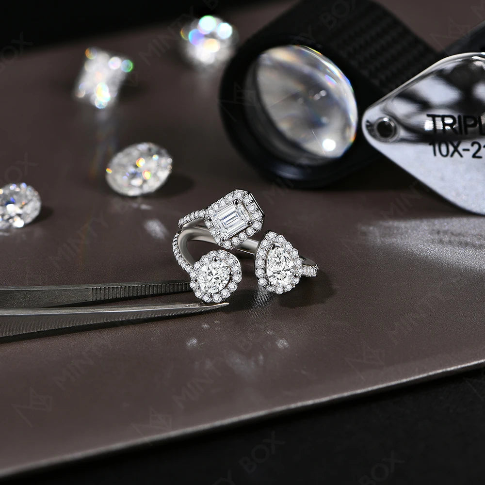 MINTYBOX Dreistein Labor-Diamantring S925 Sterling Silber Moissanit-Ringe für Frauen 18K vergoldet Verlobung Party Geschenk