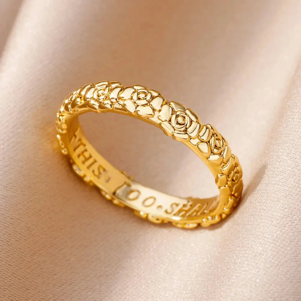 Edelstahl Rose Blume Ringe für Frauen Vintage Hohl Herz Fingerring Ästhetischer Schmuck Geschenke anillos mujer